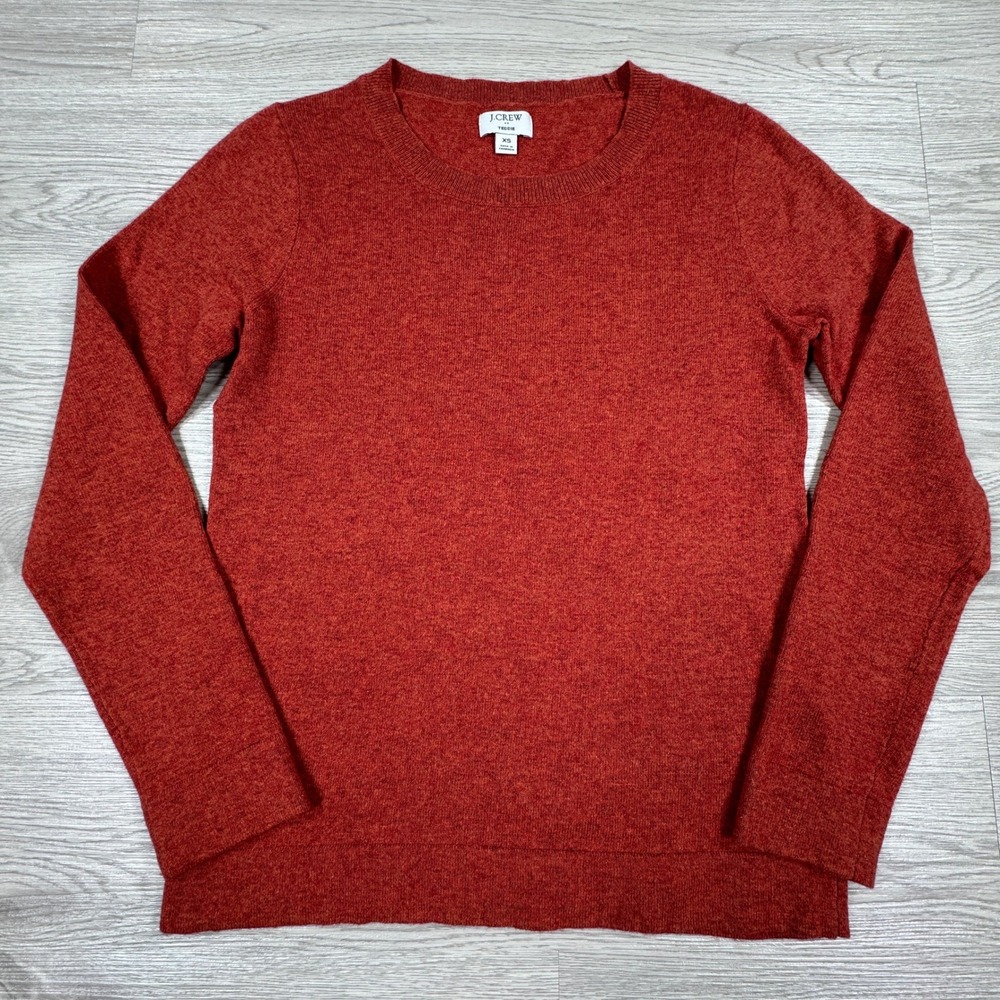 J.Crew Women's Sweater Teddie Burnt Orange XS Cotton Merino Wool Crew Neck